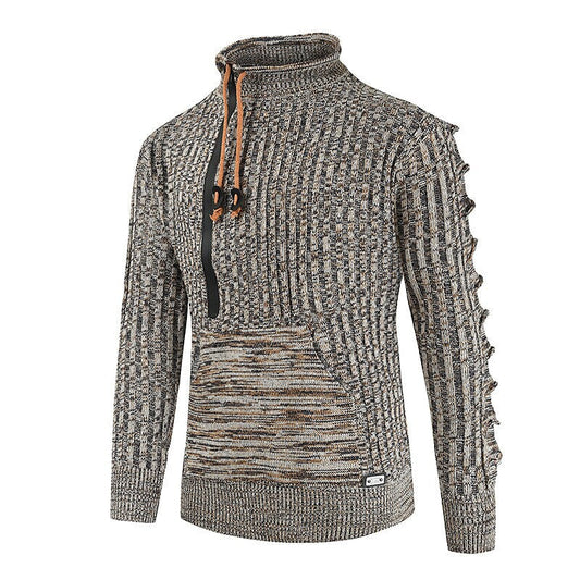 Chandail chiné demi-zip avec poche kangourou pour homme