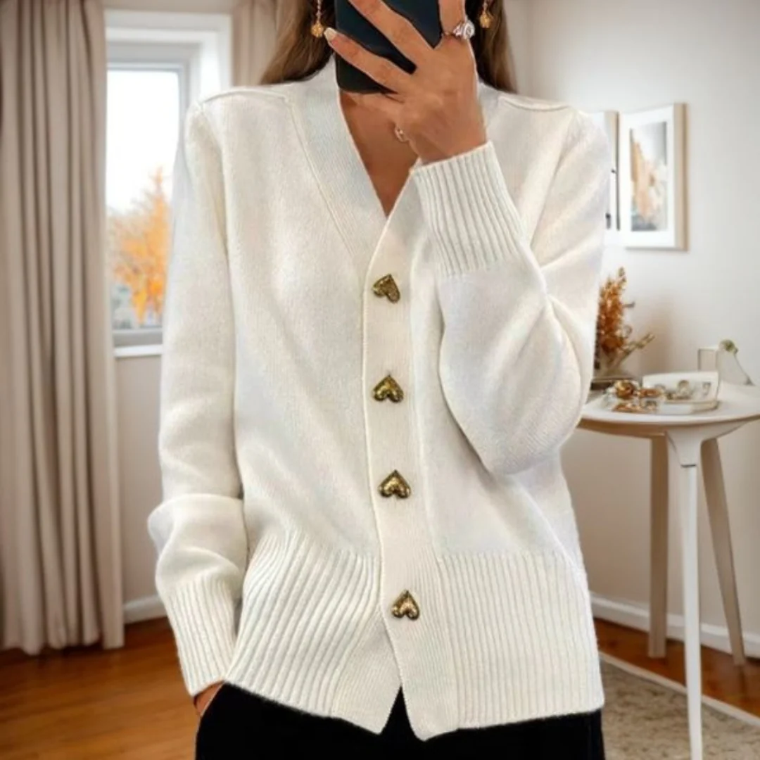 Damen Elegante Strickjacke mit Herzknöpfen