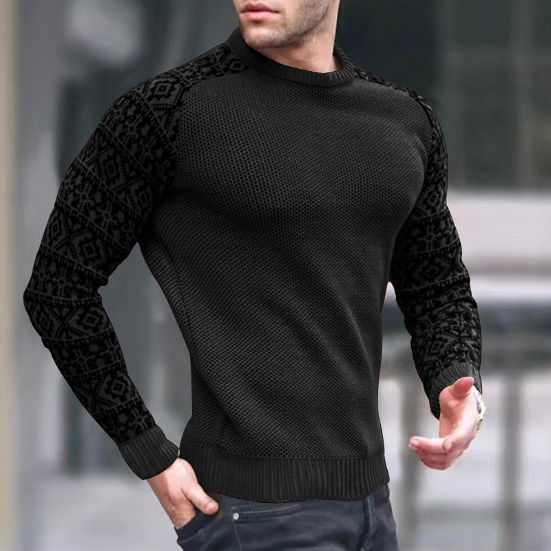Pull décontracté à manches longues et col rond pour homme