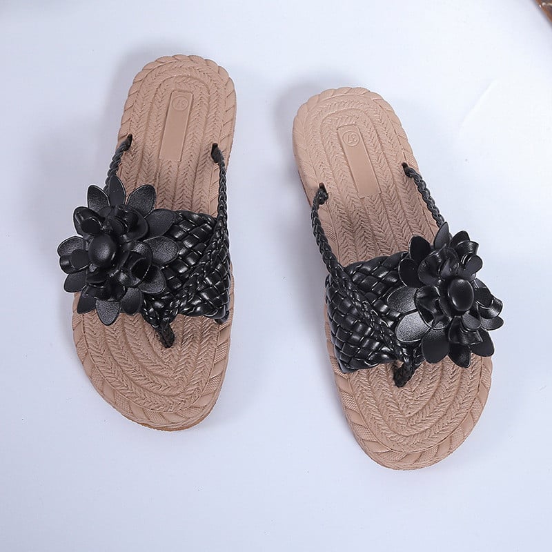 Tongs plates fleuries pour femmes