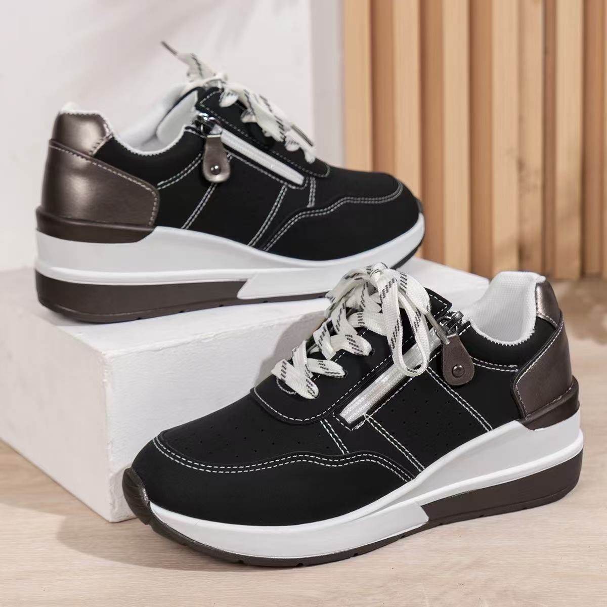 🔥Dernière promotion : 60 % de réduction – Baskets orthopédiques confortables pour femme, à semelle épaisse et fermeture éclair latérale