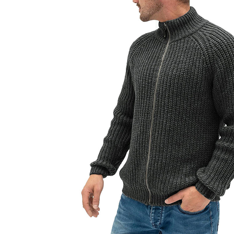 Cardigan zippé à col roulé uni pour homme