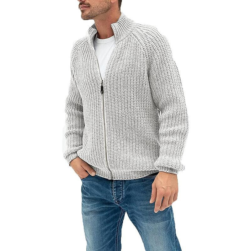 Cardigan zippé à col roulé uni pour homme