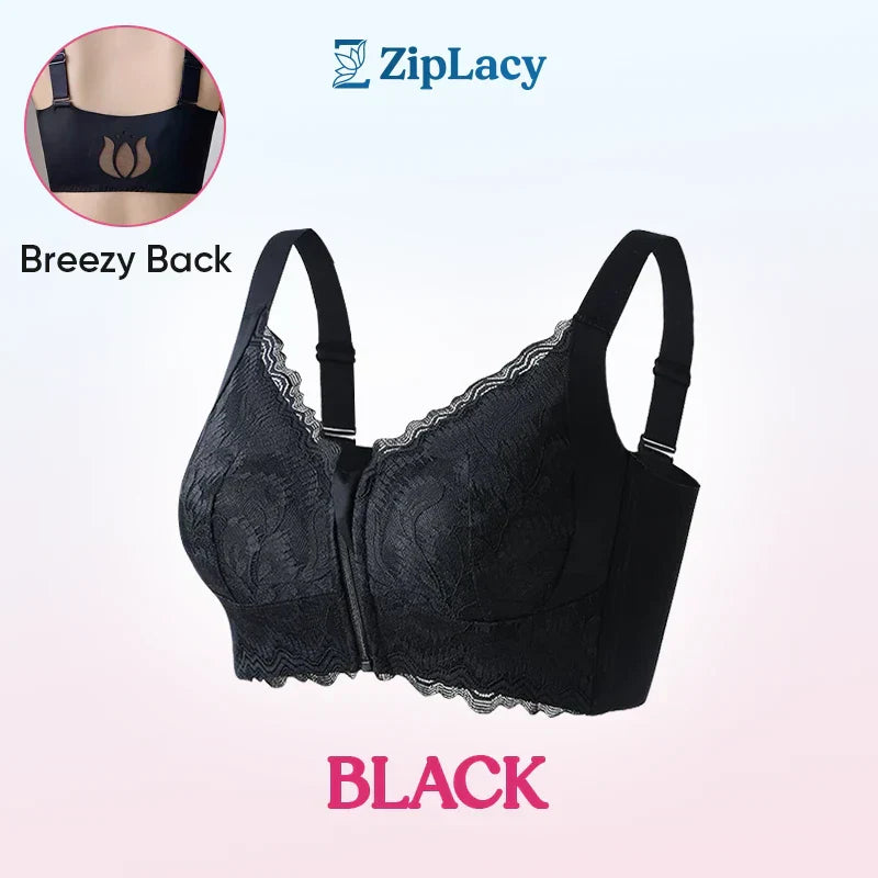 ZipLacy - SOLDES DE NOËL 70 % DE RÉDUCTION - Soutien-gorge push-up sans armature à fermeture éclair avant ultra doux