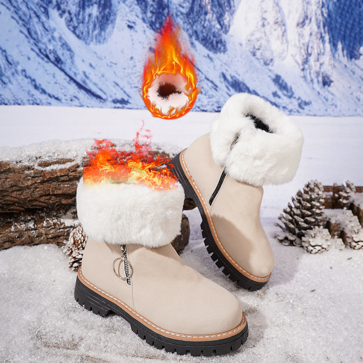 Bottes de neige chaudes doublées polaire avec fermeture éclair latérale pour femme