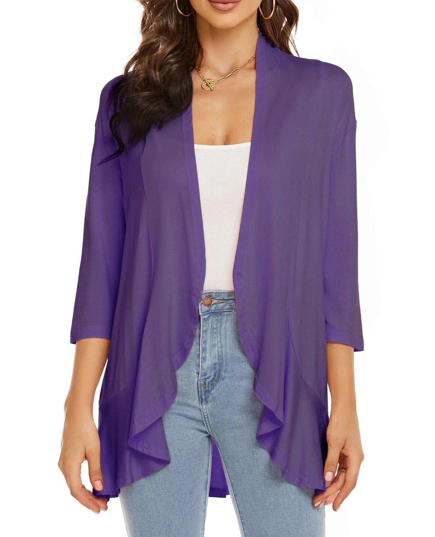 ✨Top-3 Sale Cardigan 2025✨|Damen Herbst/Winter Leichte offene lässige Rüschen-Strickjacke
