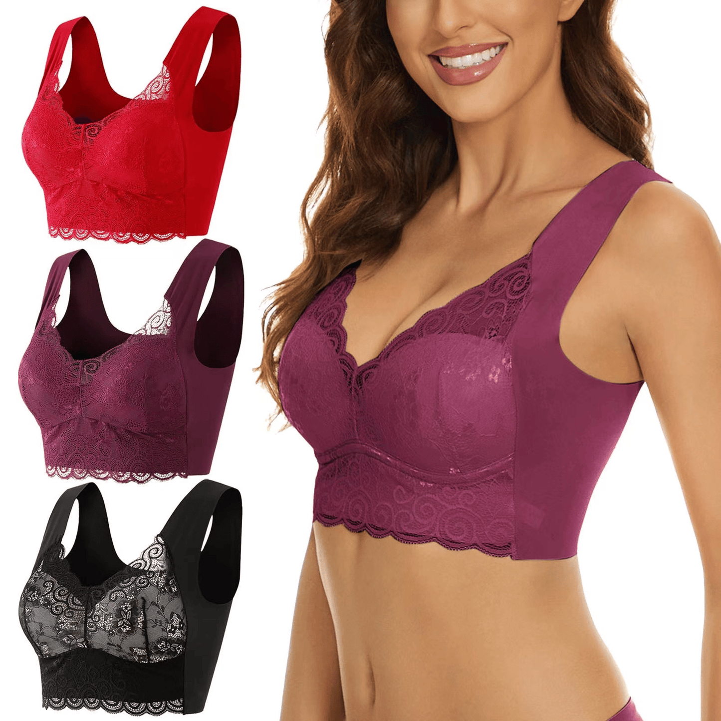 🔥Dernier jour : 2 soutiens-gorge achetés, le 3ème offert !😍 - Soutien-gorge sans coutures, sans armatures, push-up en dentelle
