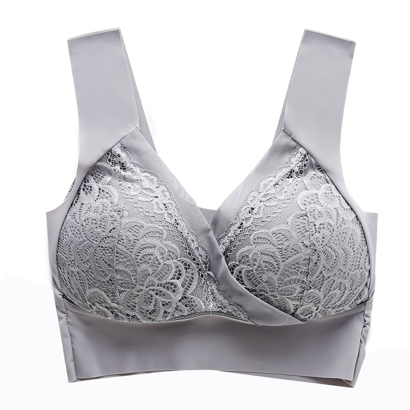 Gris - Soutien-gorge en dentelle sans armatures ultra élastique grand confort grande taille