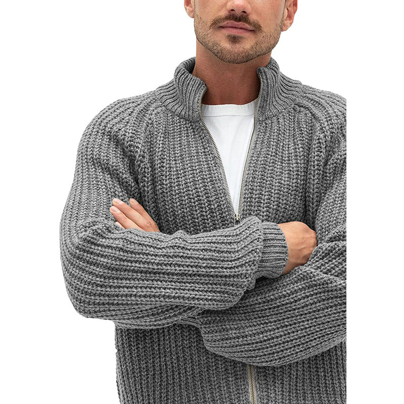 Cardigan zippé à col roulé uni pour homme
