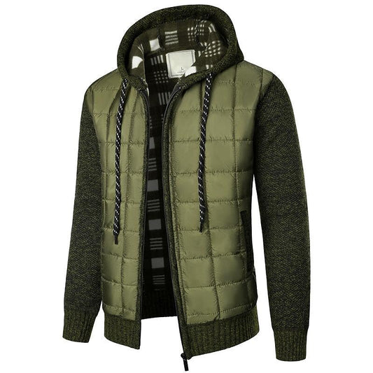 Cardigan zippé à capuche matelassé patchwork en polaire pour homme